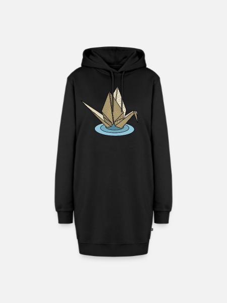 Der Kran im Teich - Hoodie-Kleid - Schwarz