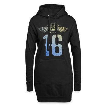 16 Zahl Krone - Hoodie-Kleid - Schwarz - Vorne