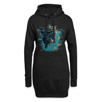 Schwimmende Katze mit Goldfischen - Hoodie-Kleid - Schwarz - Vorne