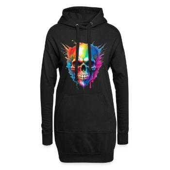 Regenbogen-Schädel Farbexplosion - Hoodie-Kleid - Schwarz - Vorne