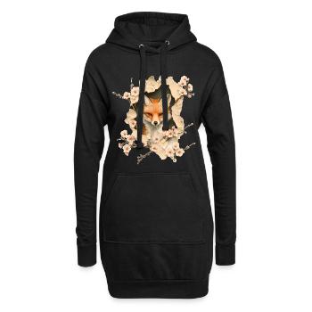 Fuchs mit Kirschblüten - Hoodie-Kleid - Schwarz - Vorne