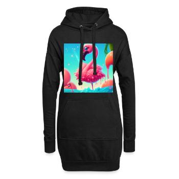Flamingo Cartoon - Hoodie-Kleid - Schwarz - Vorne