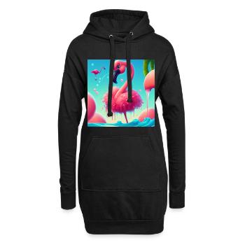 Lustiger Cartoon Flamingo - Hoodie-Kleid - Schwarz - Vorne