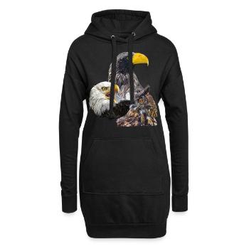 Pigargos und Eule - Hoodie-Kleid - Schwarz - Vorne