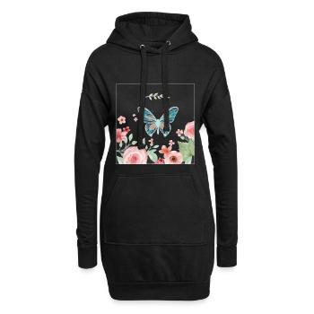 Schmetterling Butterfly Blumen Flower - Hoodie-Kleid - Schwarz - Vorne