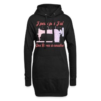 J'peux pas J'ai des Rêves à coudre humour - Sweat-shirt à capuche long Femme - noir - Devant