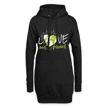 Liebe unseren Planeten, liebe unseren Planeten Erde! - Hoodie-Kleid - Schwarz - Vorne