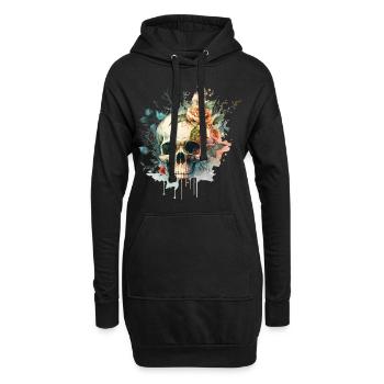 Totenkopf mit Blumen - Skull Dia De Los Muertos - Hoodie-Kleid - Schwarz - Vorne
