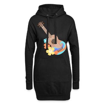 Brown wave pattern ukulele with Hibiscus flowers - Hoodie Dress - black - Front