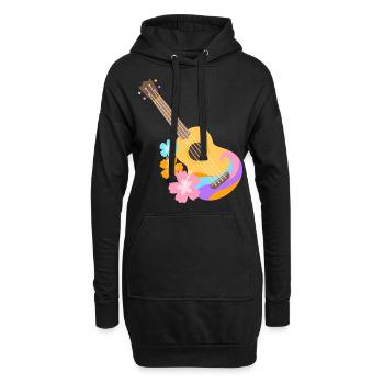 Colorful Ukulele Wave Pattern with Hibiscus Flowers - Hoodie Dress - black - Front