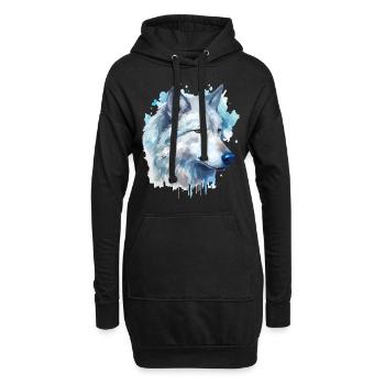 Loup Tête de loup Animal Nature Nature Nature Aquarelle Art - Sweat-shirt à capuche long Femme - noir - Devant