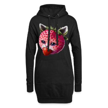Chat fraise - Sweat-shirt à capuche long Femme - noir - Devant