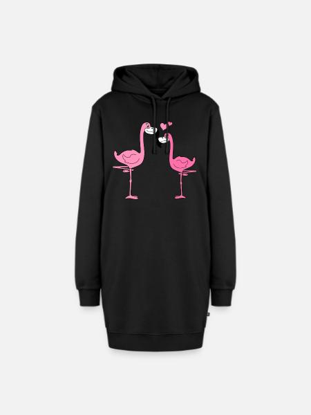 Flamingo Liebe - Hoodie-Kleid - Schwarz