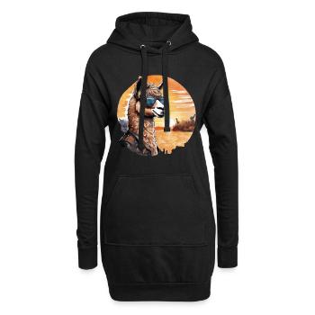 Coucher de Soleil Alpaga Rétro Aquarelle Lama - Sweat-shirt à capuche long Femme - noir - Devant