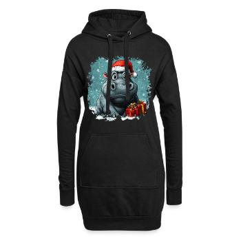Nilpferd Weihnachten - Hoodie-Kleid - Schwarz - Vorne