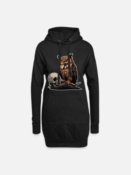 Mystische Eule sitzt auf einem Skull - Hoodie-Kleid - Schwarz