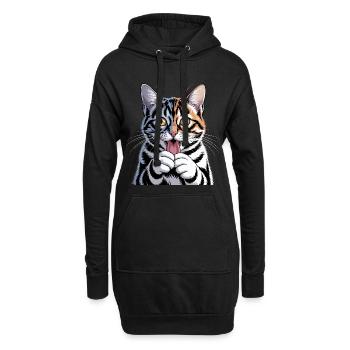 Lebhafte Cartoon-Katze mit verspieltem Ausdruck - Hoodie-Kleid - Schwarz - Vorne