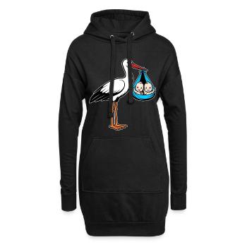 Storch mit Babys Zwillinge in Tuch blau - Hoodie-Kleid - Schwarz - Vorne