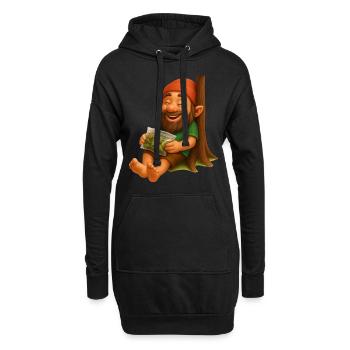 Zwerg an Baumstamm lehnend mit Weedbeutel - Hoodie-Kleid - Schwarz - Vorne