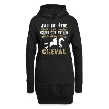 dans ma tête je suis sur mon cheval - Sweat-shirt à capuche long Femme - noir - Devant