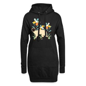 Chat siamois et fleurs - Sweat-shirt à capuche long Femme - noir - Devant