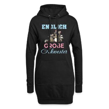Endlich große Schwester Kinder - süße Waschbären - Hoodie-Kleid - Schwarz - Vorne