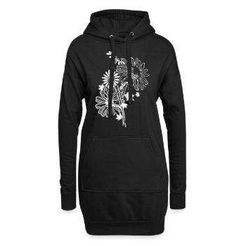 Künstlerischen Balck Und Weiß Doodle Blumen - Hoodie-Kleid - Schwarz - Vorne
