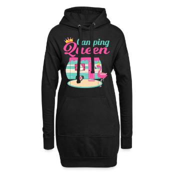 Camping Queen Camping Fan Flamingo und Krone - Hoodie-Kleid - Schwarz - Vorne