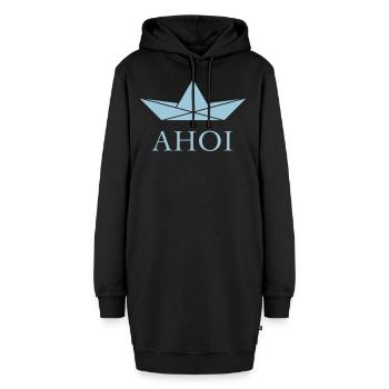 Ahoi (Papierschiffchen / Seemann / Gruß / Skyblue) - Hoodie-Kleid - Schwarz - Vorne