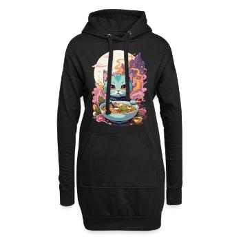 Ramen Katze Kawaii Anime Japan Food Design - Hoodie-Kleid - Schwarz - Vorne