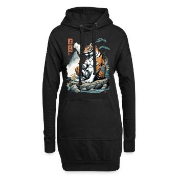 Ukiyo-E Tiger Berg Asiatische Kunst Streetwear - Hoodie-Kleid - Schwarz - Vorne