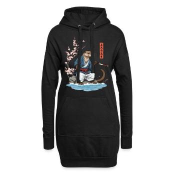 Kawaii Samurai Loutre Ukiyo-E Art Streetwear - Sweat-shirt à capuche long Femme - noir - Devant