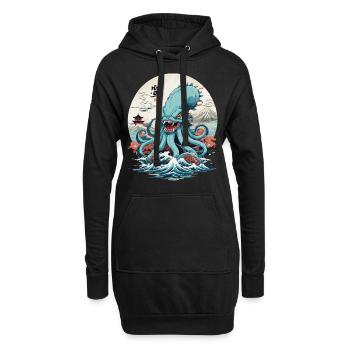 Vintage Kraken Seeungeheuer Japan Style Aesthetic - Hoodie-Kleid - Schwarz - Vorne