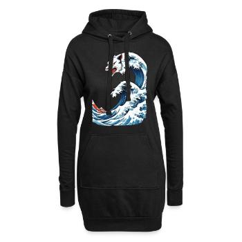 Katzen Welle Ukiyo-E Vintage Japan Streetwear - Hoodie-Kleid - Schwarz - Vorne