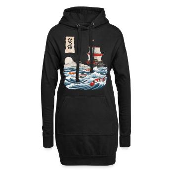 Sushi Ukiyo-E Japon Pêche Design Esthétique - Sweat-shirt à capuche long Femme - noir - Devant