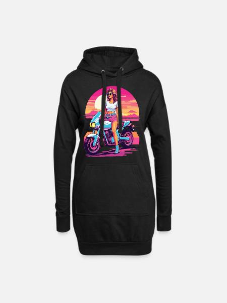 Synthwave Motorrad Aesthetic für Biker Girls - Hoodie-Kleid - Schwarz