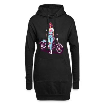 des années 80 vintage moto motards fille Design - Sweat-shirt à capuche long Femme - noir - Devant