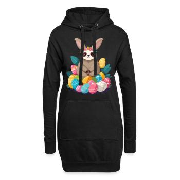 Lustiges Faultier Osterhase Ikonisches Ostern - Hoodie-Kleid - Schwarz - Vorne