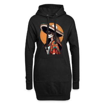 Ikonischer Zuckerschädel Mexikanisches Girl - Hoodie-Kleid - Schwarz - Vorne
