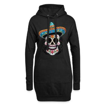 Ikonischer Zuckerschädel Mexikanischer Streetwear - Hoodie-Kleid - Schwarz - Vorne