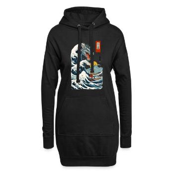 Ukiyo-E Japan Welle Vintage Japanische Drachen - Hoodie-Kleid - Schwarz - Vorne