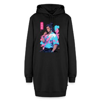 Samouraï japonais esthétique style vaporwave - Sweat-shirt à capuche long Femme - noir - Devant