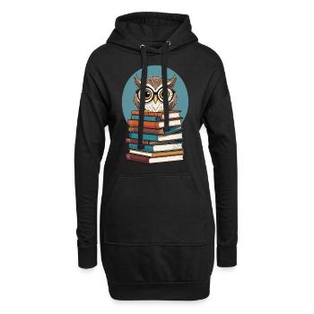 Cute Book Illustration Owl Book Lover - Hoodie Dress - black - Front
