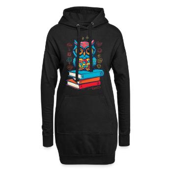Livres hibou mignon livre illustration lecture hibou - Sweat-shirt à capuche long Femme - noir - Devant
