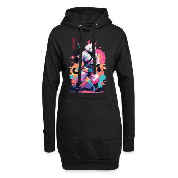 Samurai Katze Vaporwave Aesthetic Japan Kunst - Hoodie-Kleid - Schwarz - Vorne