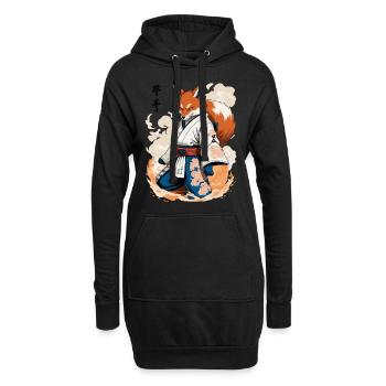 Kitsune Samurai Fox Vintage Ukiyo-e Style - Hoodie Dress - black - Front
