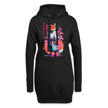Kitsune Samurai Fox Aesthetic Vaporwave Style - Hoodie Dress - black - Front