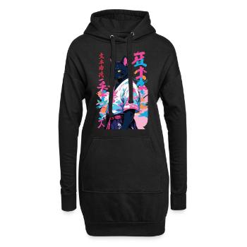 Samurai Katze Vaporwave Aesthetic Samurai Kunst - Hoodie-Kleid - Schwarz - Vorne