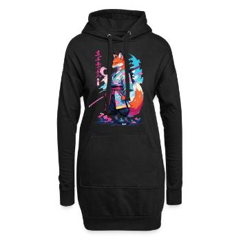 Kitsune Samurai Fox Aesthetic Vaporwave Style - Hoodie Dress - black - Front