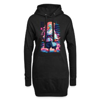 Samurai Duck in Aesthetic Vaporwave Style - Hoodie Dress - black - Front